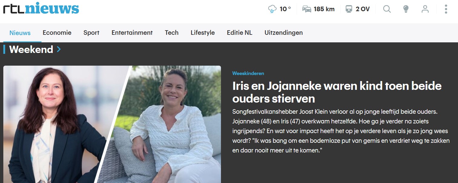 Coverfoto RTL Nieuws-interview met Iris Koorn over jeugdtrauma en verlies van ouders – ervaring ingezet in coaching